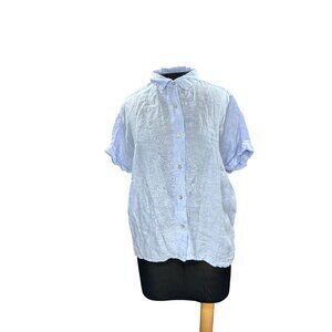 Rachel Roy Light Blue 100% Linen Button-Up Short Sleeve Shirt Size M